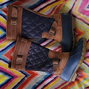 Sperry Tall Saltwater Buckle Rain Boots - Size 6. blue/brown